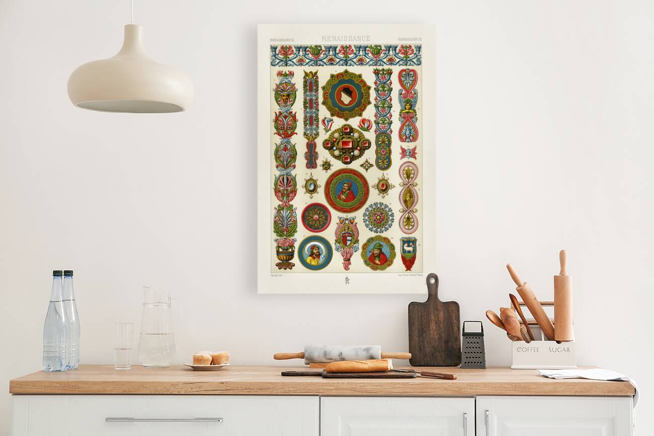 Renaissance pattern. 1888 edition Lornement Polychrome by Albert Racine 1825–1893. Reproduction