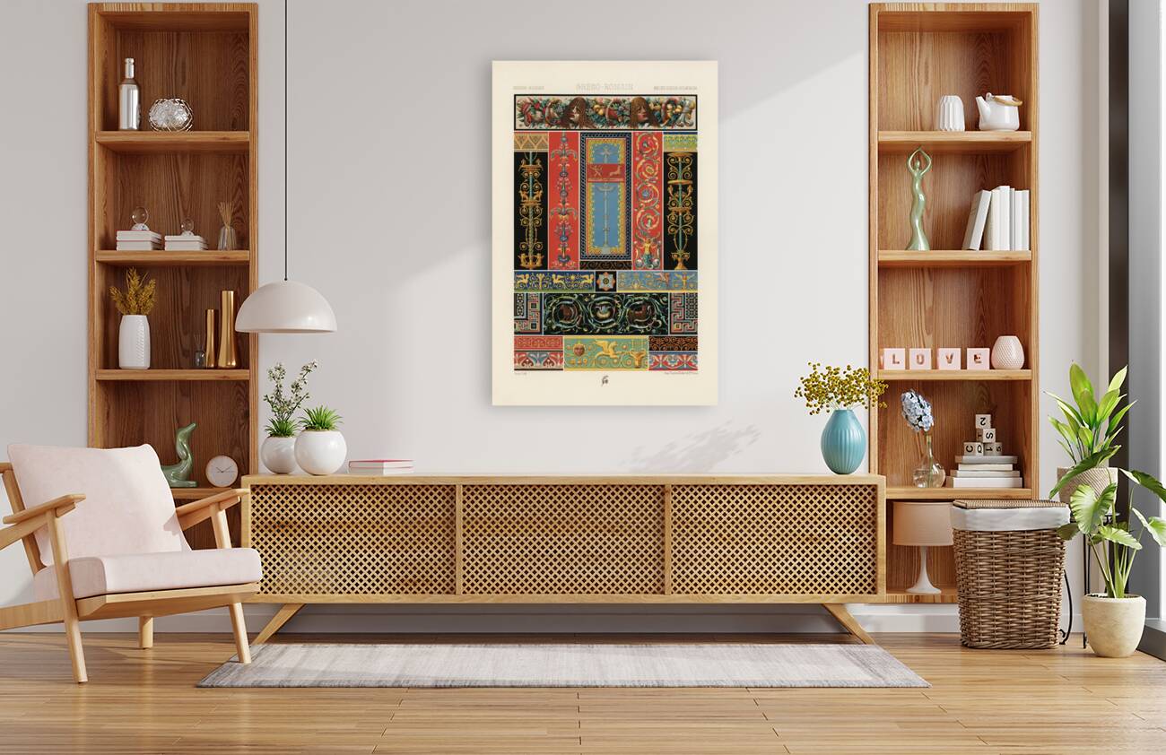 Greek-Roman pattern. 1888 edition Lornement Polychrome by Albert Racine 1825–1893. Reproduction