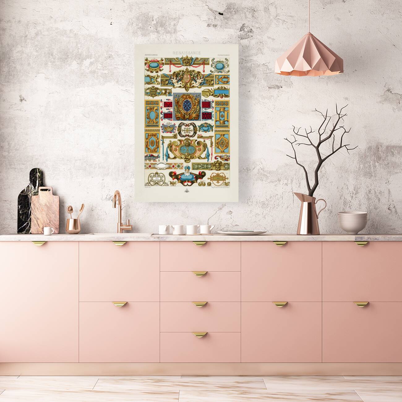 Renaissance pattern. 1888 edition Lornement Polychrome by Albert Racine 1825–1893. Reproduction