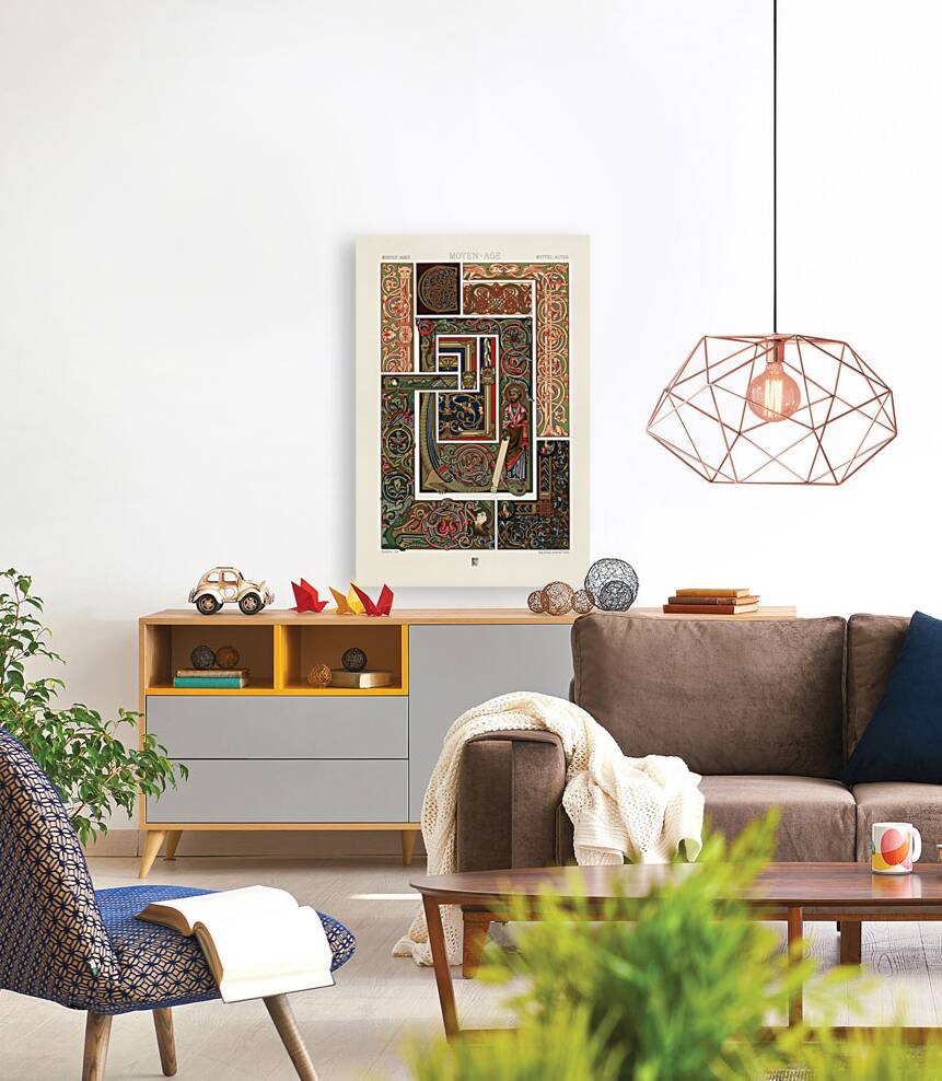 Medieval pattern. 1888 edition Lornement Polychrome by Albert Racine 1825–1893. Reproduction