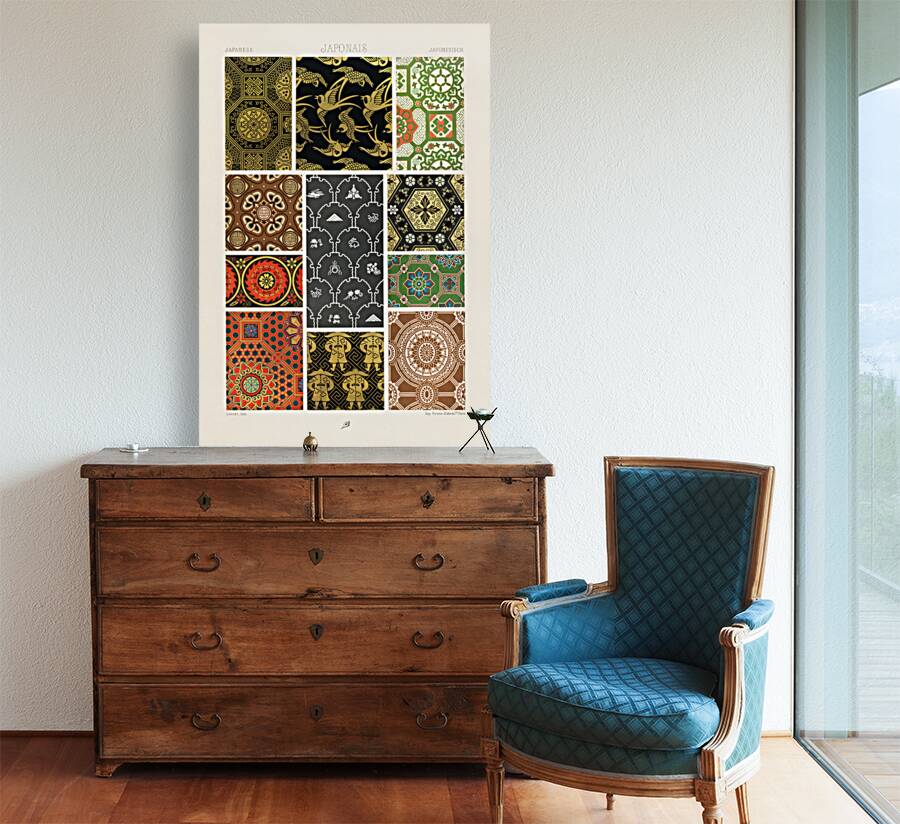 Japanese pattern. 1888 edition Lornement Polychrome by Albert Racine 1825–1893. Reproduction