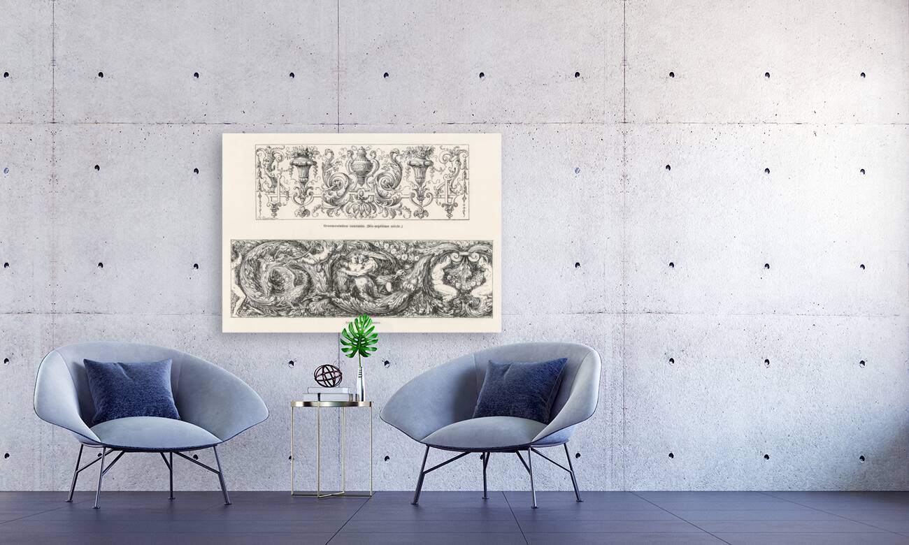 17th-century ornamental designs. 1888 edition Lornement Polychrome by Albert Racine 1825–1893. Reproduction