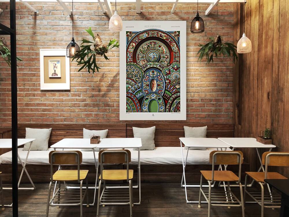 Renaissance pattern. 1888 edition Lornement Polychrome by Albert Racine 1825–1893. Reproduction