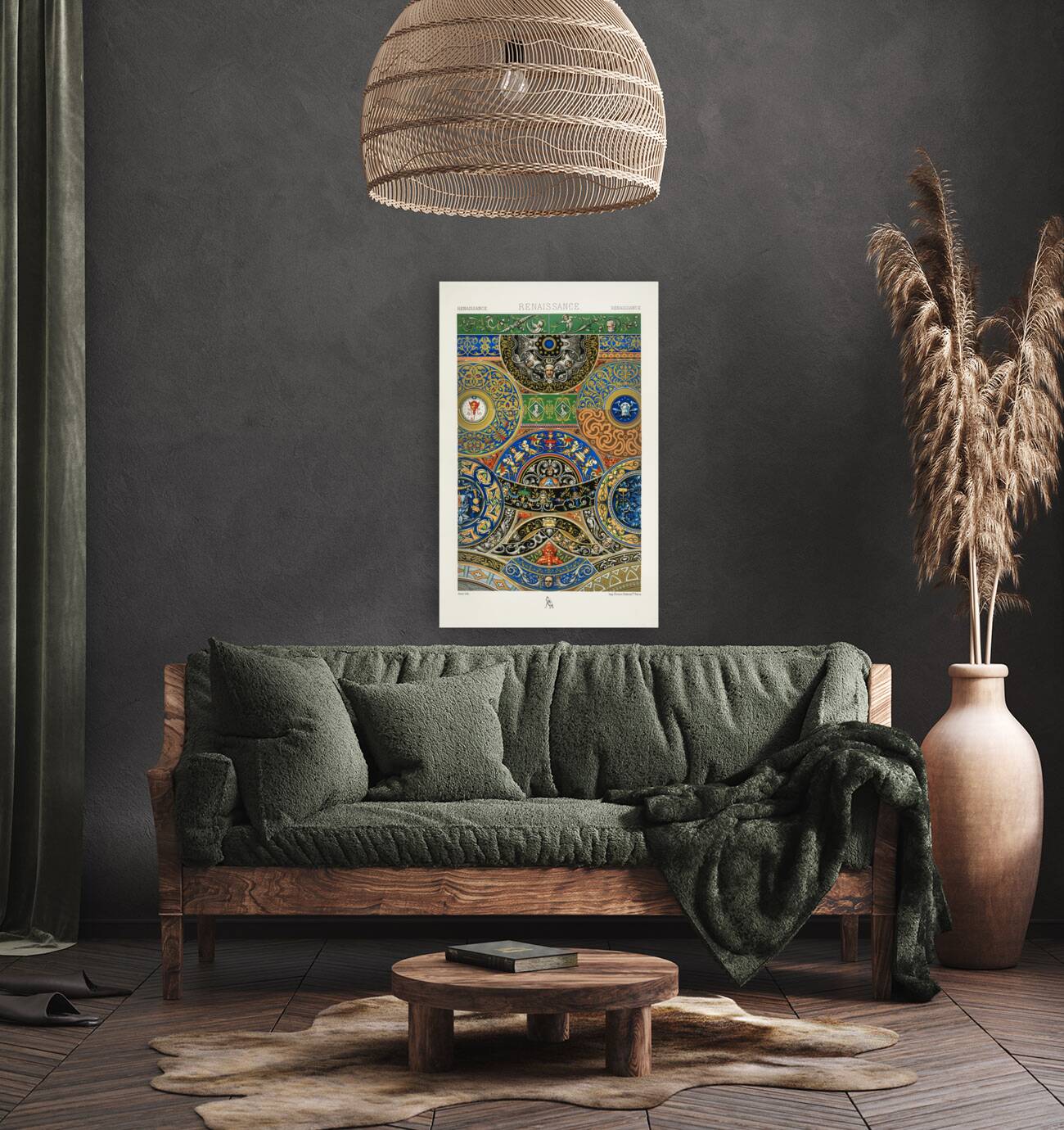 Renaissance pattern. 1888 edition Lornement Polychrome by Albert Racine 1825–1893. Reproduction