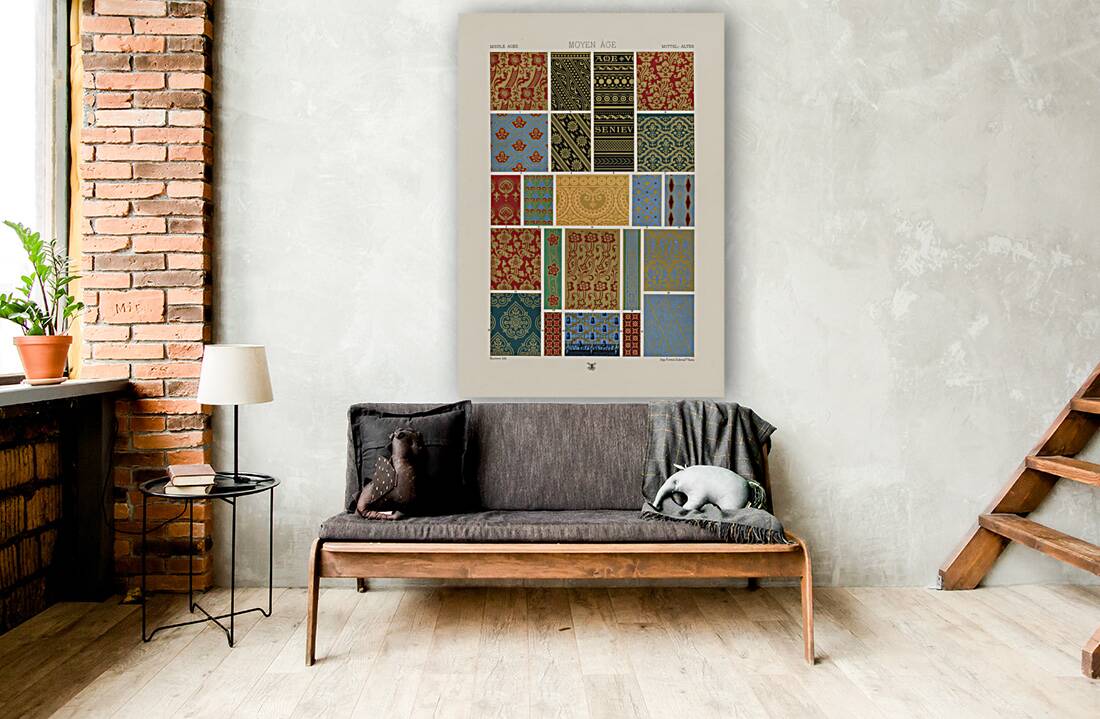 Middle-Ages pattern.  1888 edition Lornement Polychrome by Albert Racine 1825–1893. Reproduction