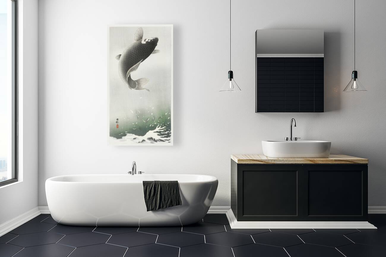 Leaping carp 1900 - 1930 by Ohara Koson 1877-1945. Reproduction