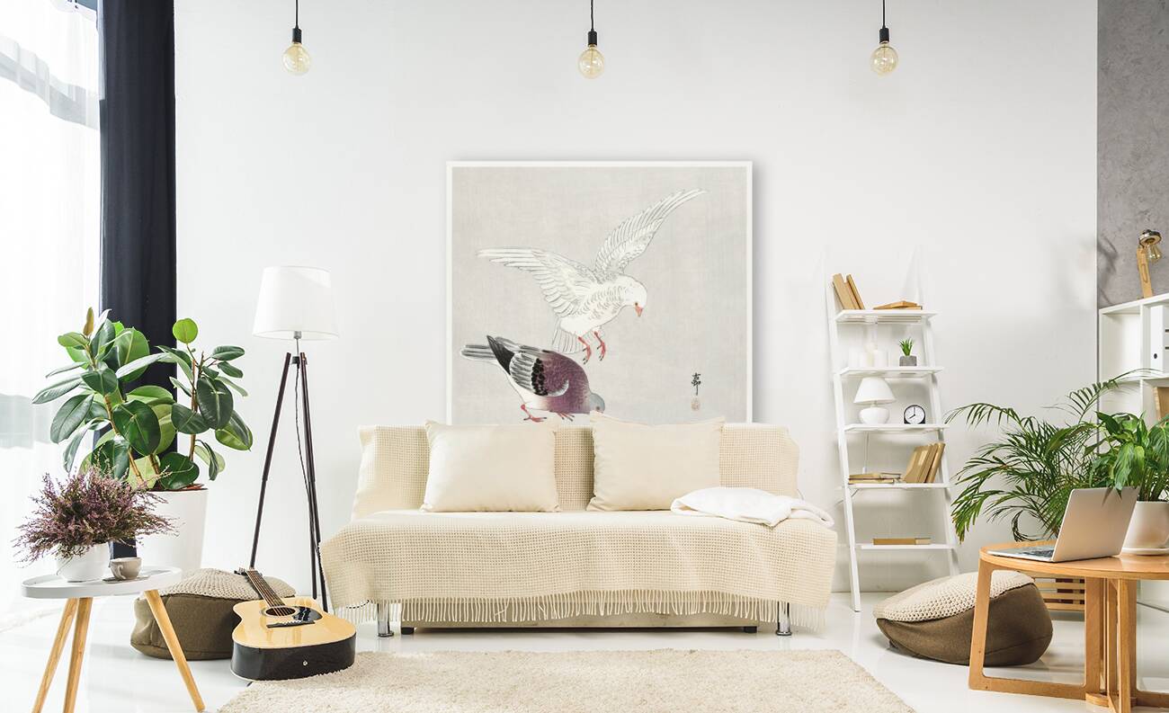 Two pigeons 1877-1945 by Ohara Koson 1877-1945. Reproduction