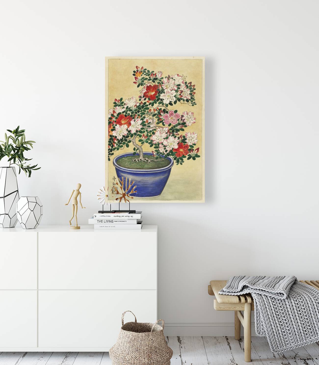 Blooming azalea in blue pot 1920 - 1930 by Ohara Koson 1877-1945. Reproduction