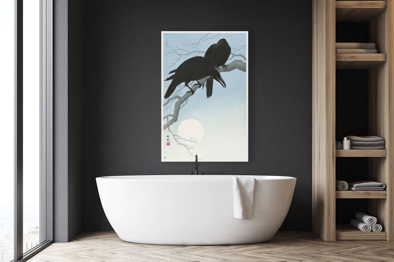 Two crows on a branch 1927 by Ohara Koson 1877-1945. Reproduction