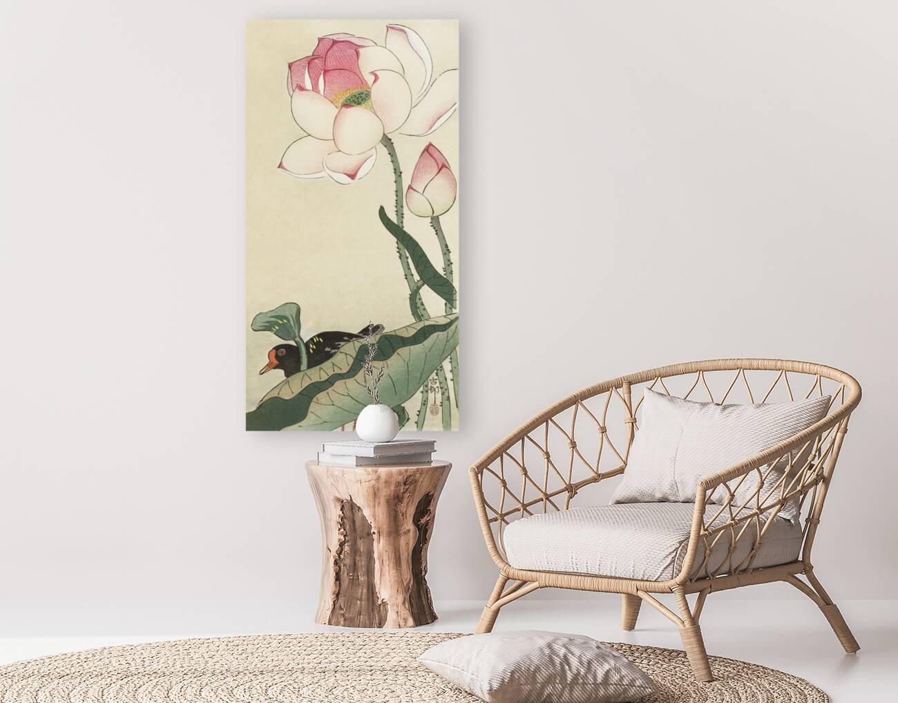 Gallinule with Lotus Flowers 1900 - 1930 by Ohara Koson 1877-1945. Reproduction