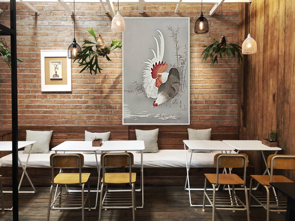 Rooster and chicken 1900 - 1930 by Ohara Koson 1877-1945. Reproduction