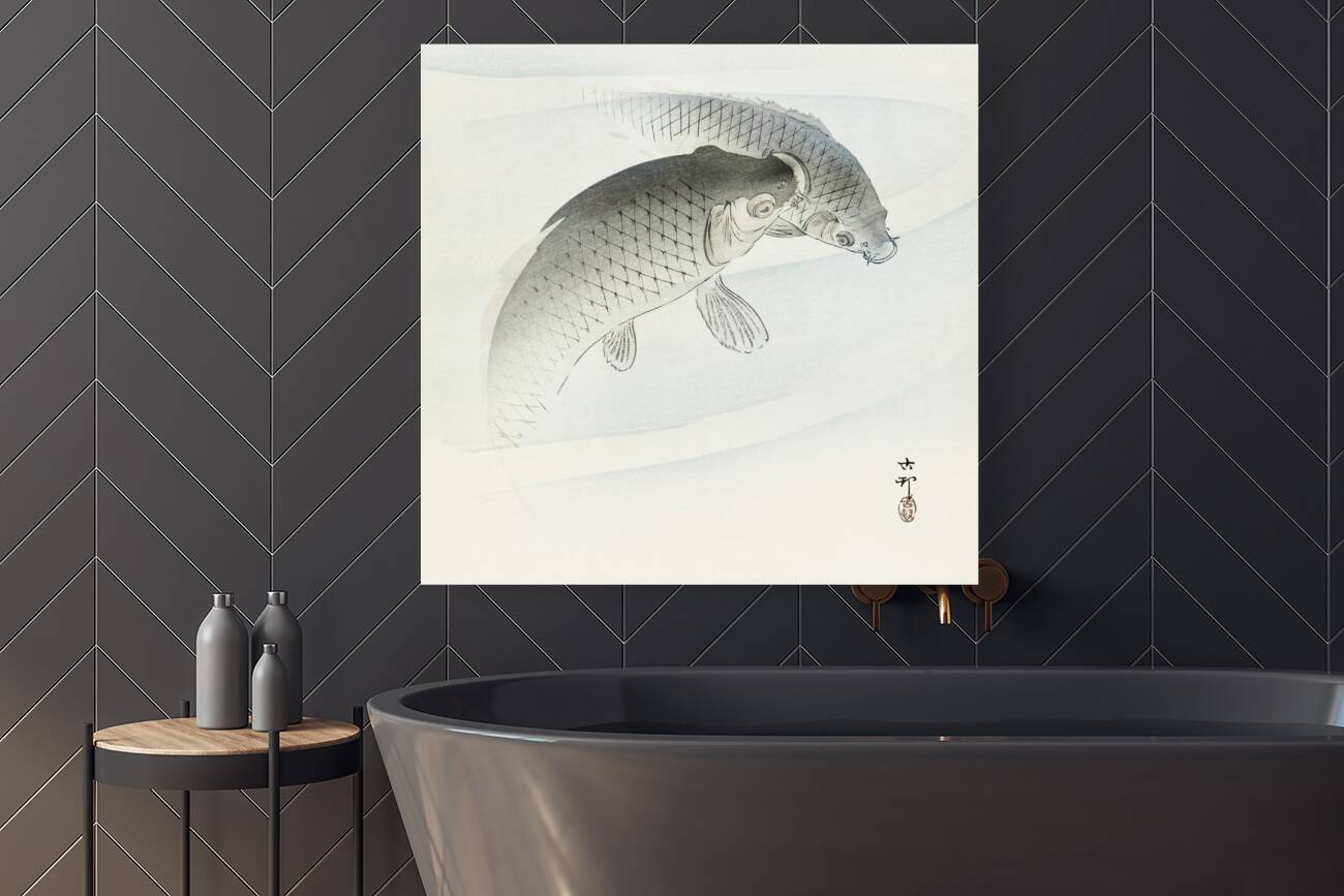Two carp fish 1900 - 1910 by Ohara Koson 1877-1945. Reproduction