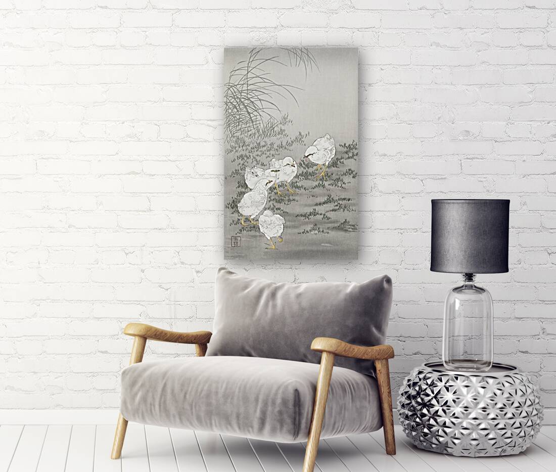 Five chicks 1900 - 1936 by Ohara Koson 1877-1945. Reproduction