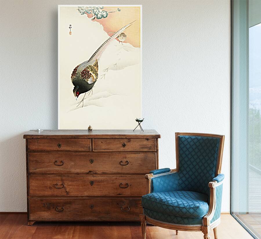 Pheasant couple in the snow 1900 - 1945 by Ohara Koson 1877-1945. Reproduction