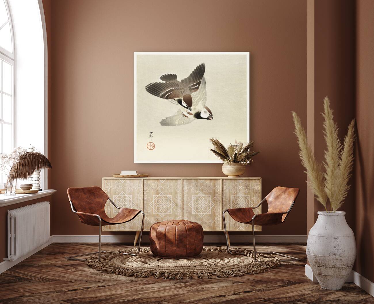 Ring sparrows and insect 1900 - 1936 by Ohara Koson 1877-1945. Reproduction