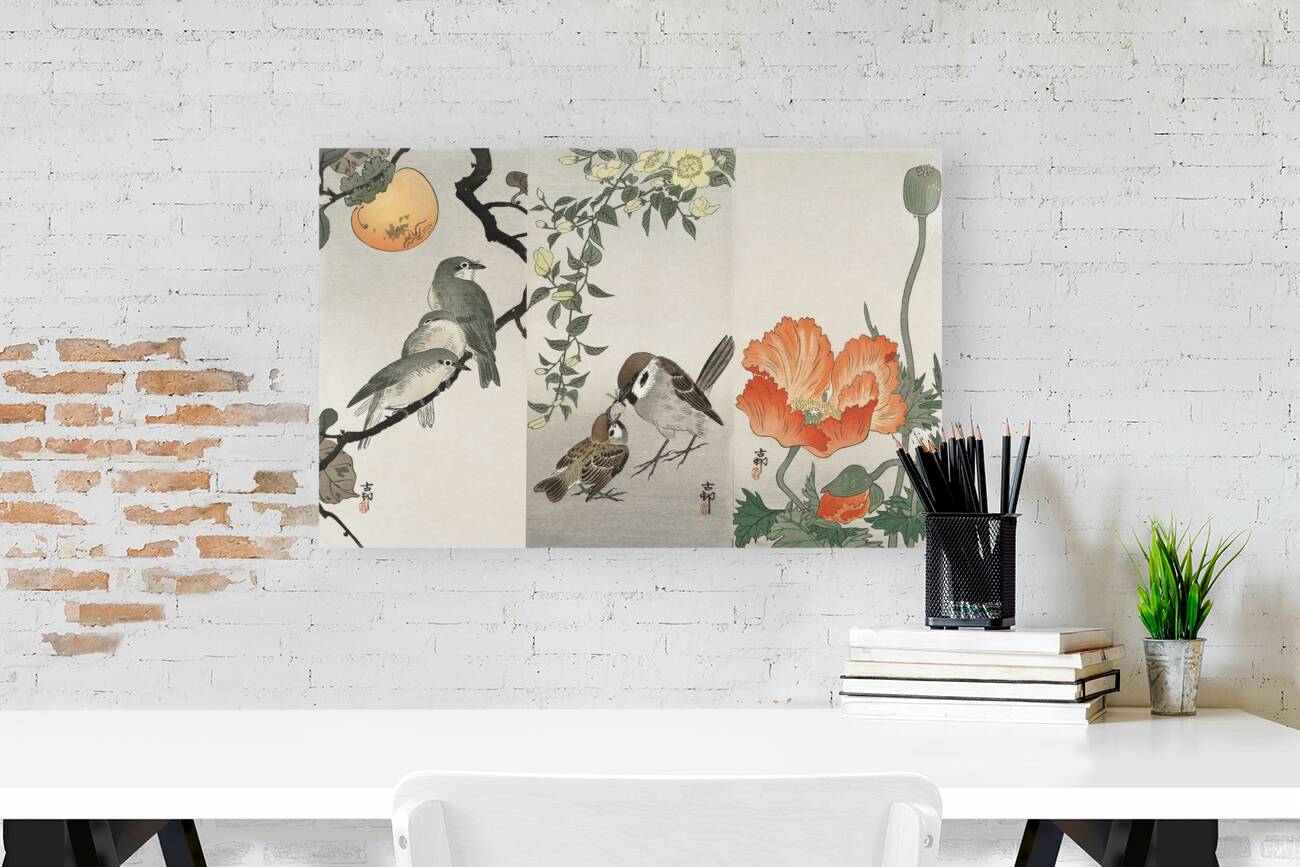 Ring sparrows and insect 1900 - 1936 by Ohara Koson 1877-1945. Reproduction