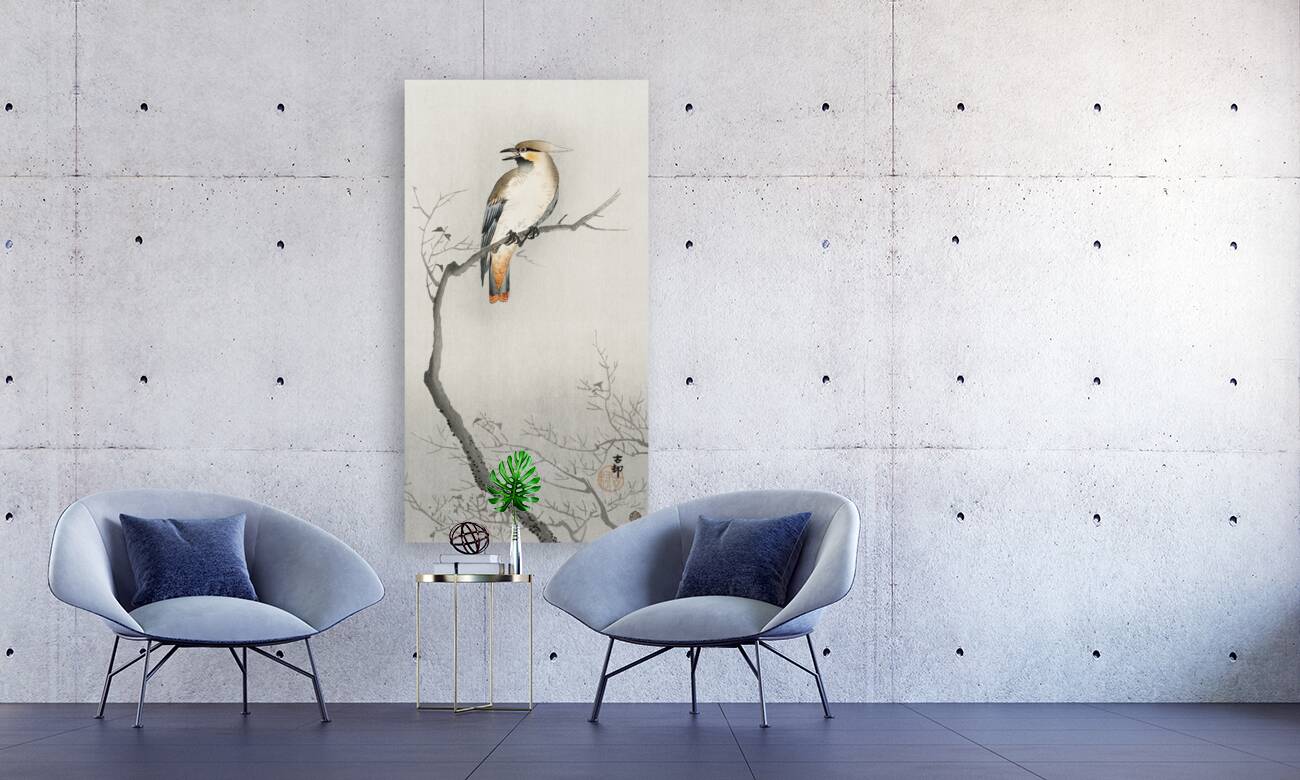 Japanese plague bird on branch 1900 - 1910 by Ohara Koson 1877-1945. Reproduction