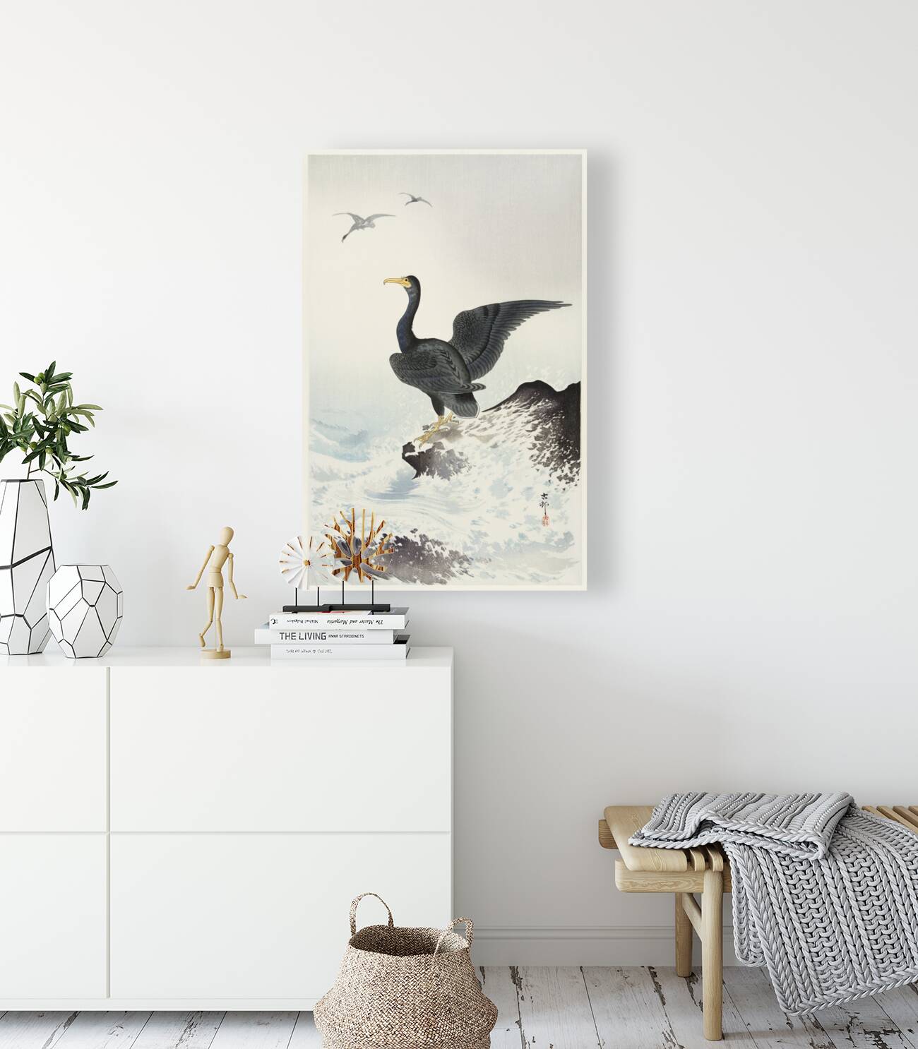 Red mask cormorant on rock 1900 - 1936 by Ohara Koson 1877-1945. Reproduction