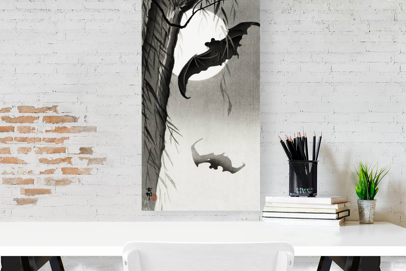 Bats under the full moon 1900-1936 by Ohara Koson 1877-1945. Reproduction