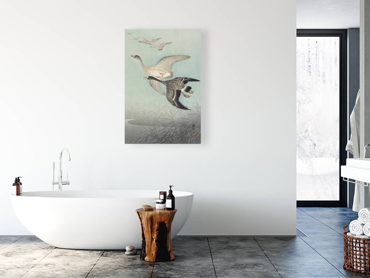 Great geese in flight 1925 - 1936 by Ohara Koson 1877-1945. Reproduction