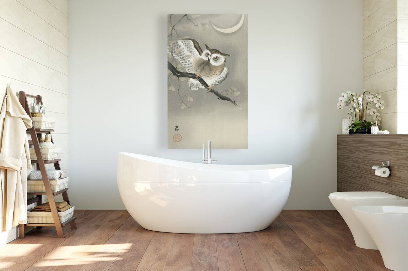 Long-eared owl in ginkgo 1900 - 1930 by Ohara Koson 1877-1945. Reproduction