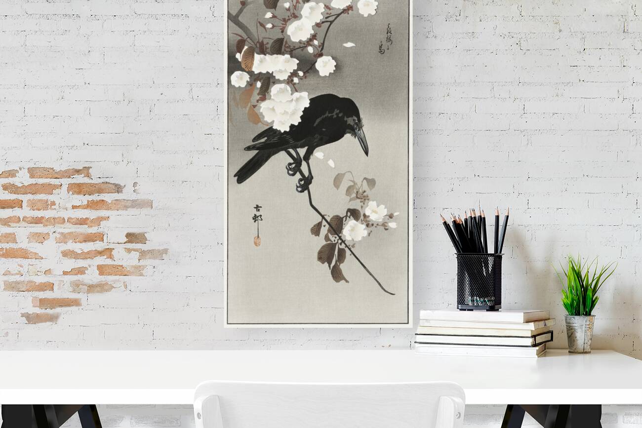 Crow and cherry blossom 1930 - 1975 by Ohara Koson 1877-1945. Reproduction