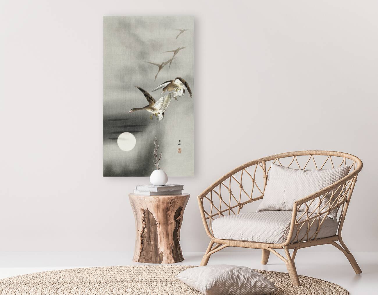 Geese in flight 1900 - 1930 by Ohara Koson 1877-1945. Reproduction