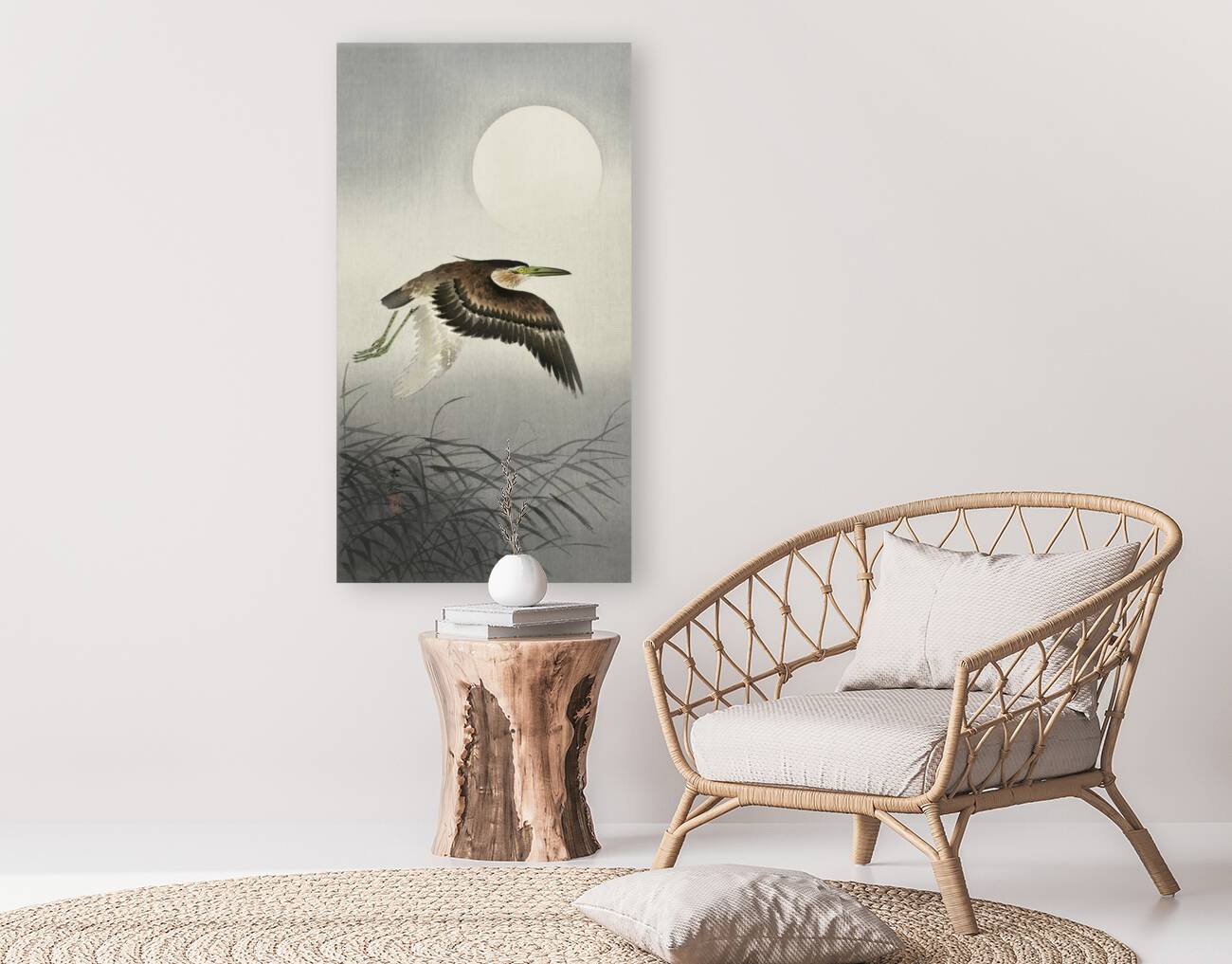 Heron at full moon 1900 - 1930 by Ohara Koson 1877-1945. Reproduction