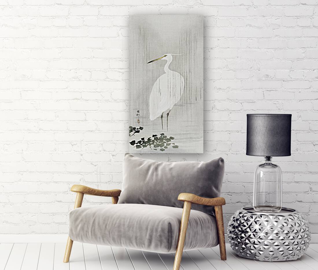 Egret in rain 1900 - 1930 by Ohara Koson 1877-1945. Reproduction