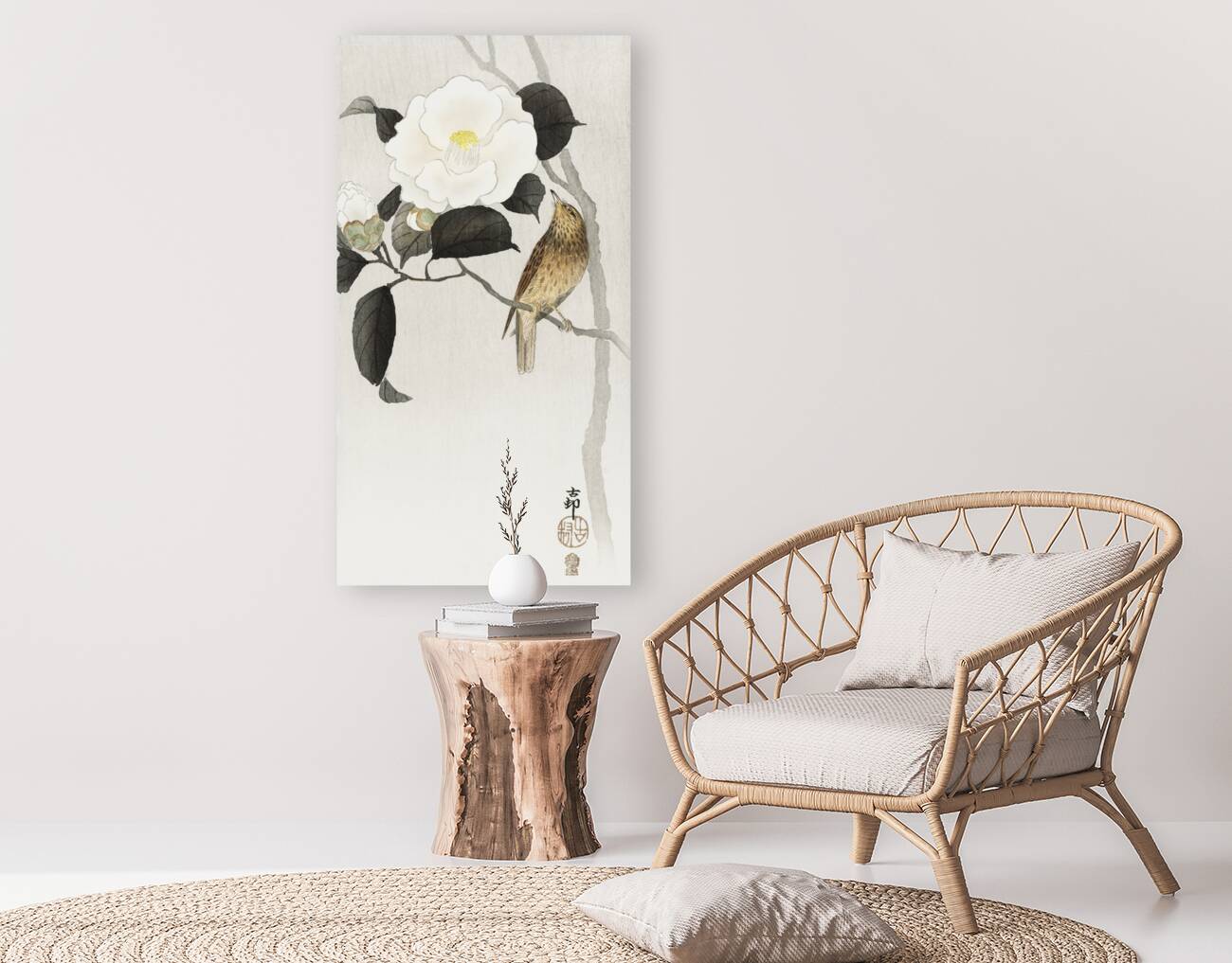 Lapwing on tree stump 1900 - 1930 by Ohara Koson 1877-1945. Reproduction