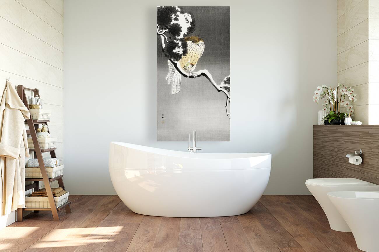 Hawk with sparrow 1900 - 1930 by Ohara Koson 1877-1945. Reproduction