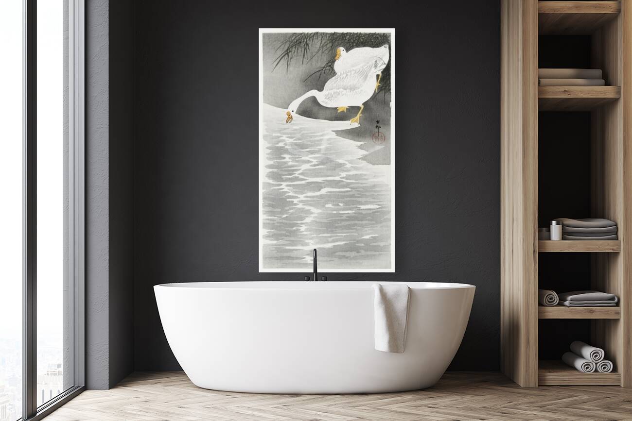 Geese on the shore 1900 - 1930 by Ohara Koson 1877-1945. Reproduction