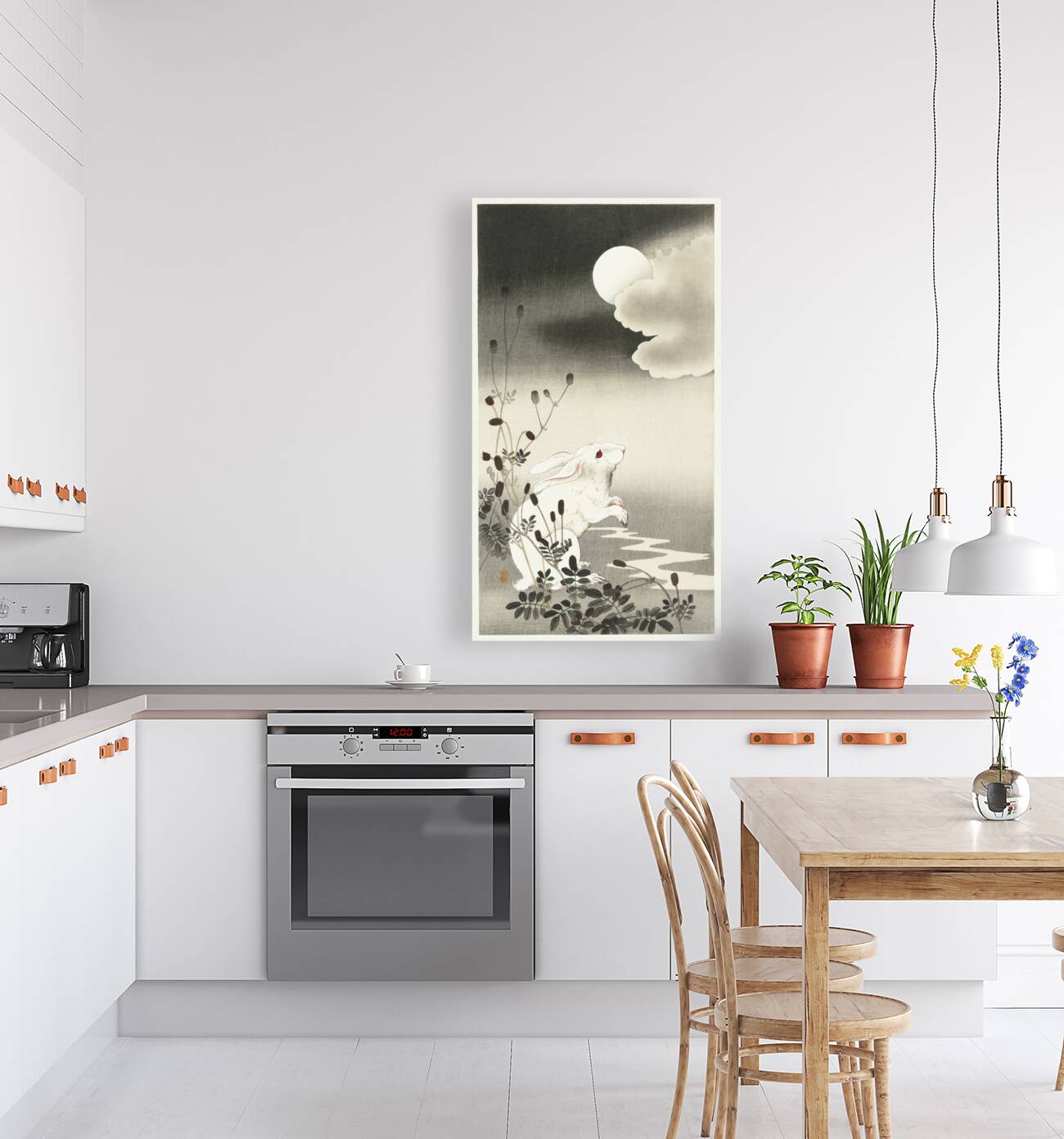 Rabbit at full moon 1900 - 1930 by Ohara Koson 1877-1945. Reproduction