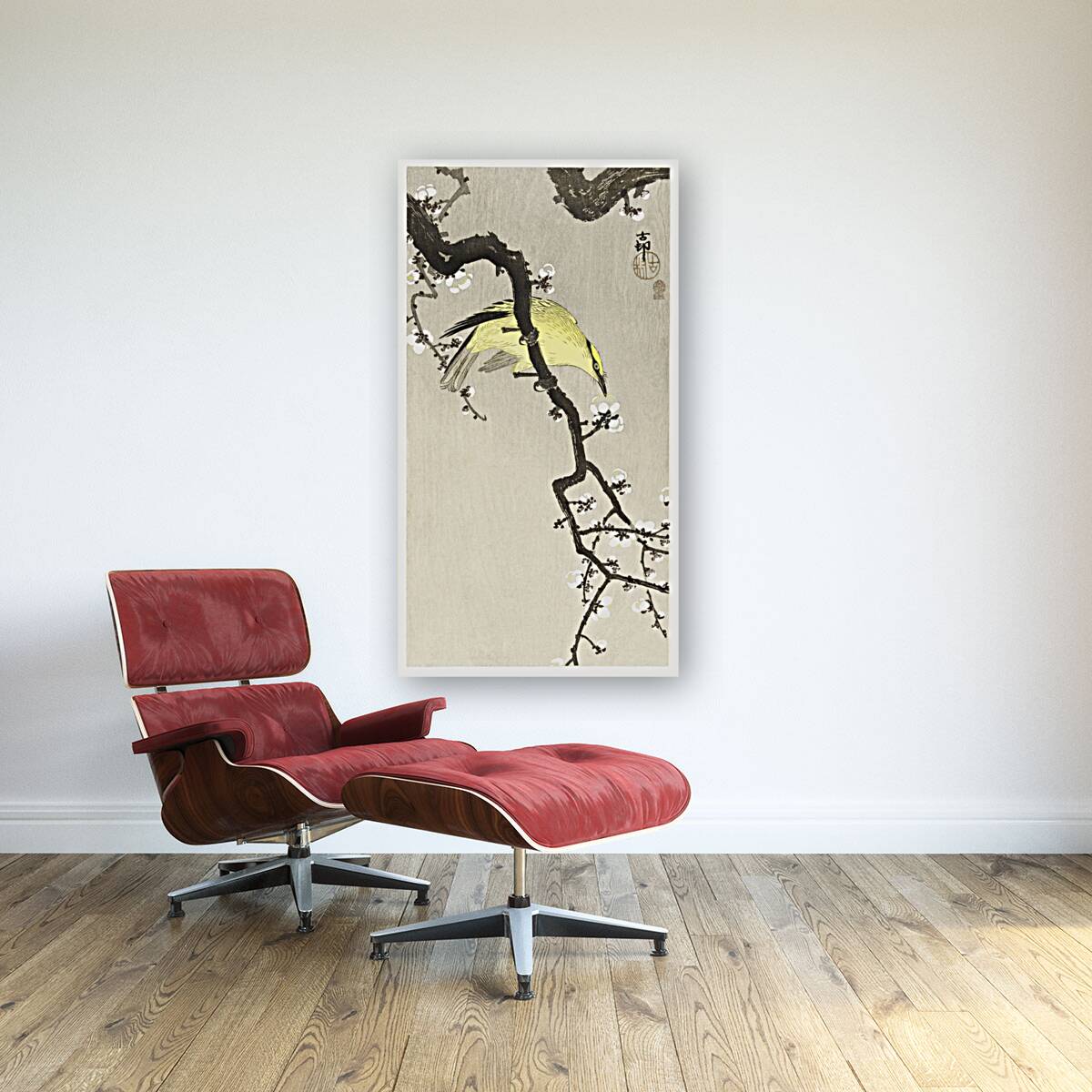 Chinese oriole on plum blossom branch 1900 - 1910 by Ohara Koson 1877-1945. Reproduction