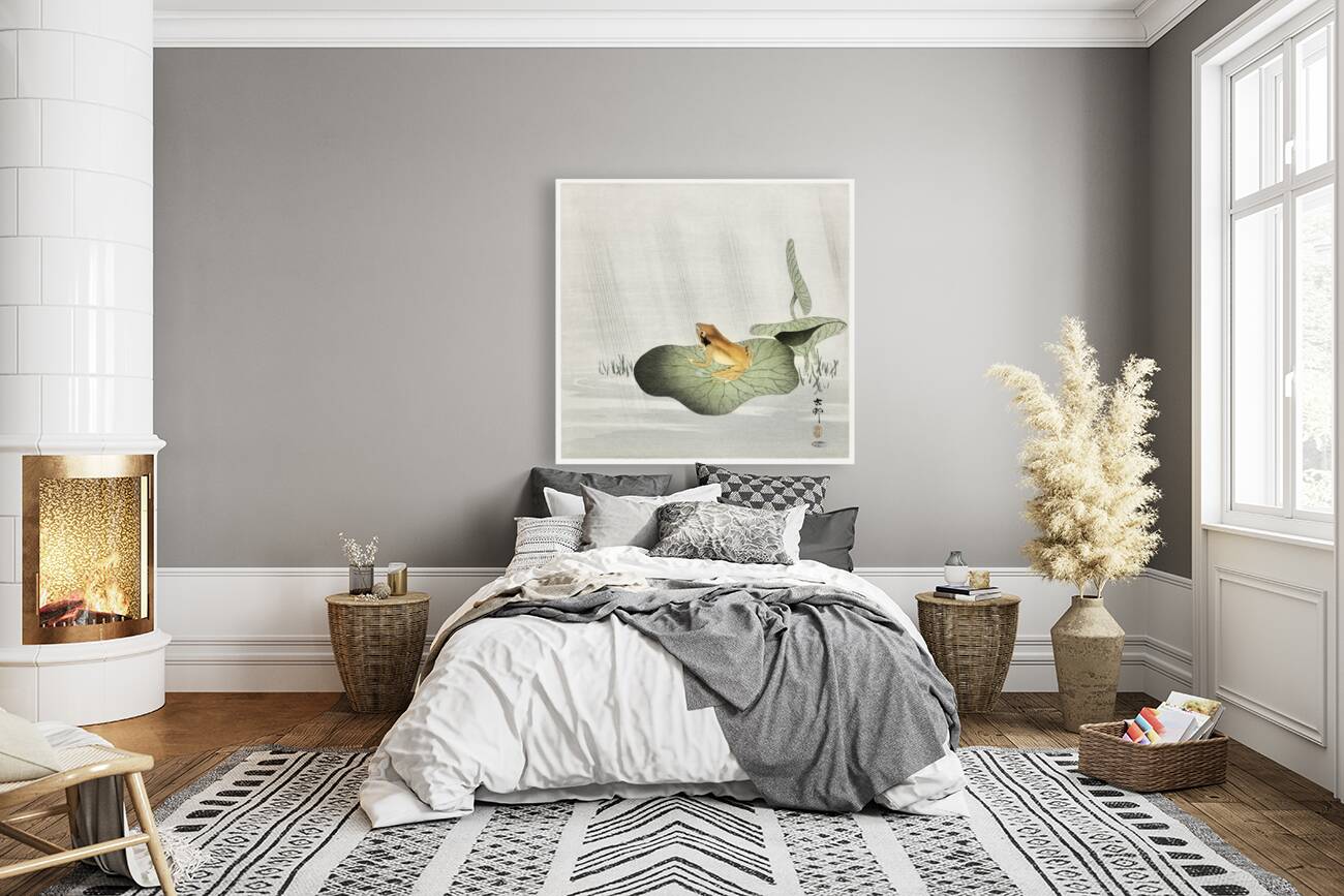 Frog on lotus leaf 1900 - 1930 by Ohara Koson 1877-1945. Reproduction