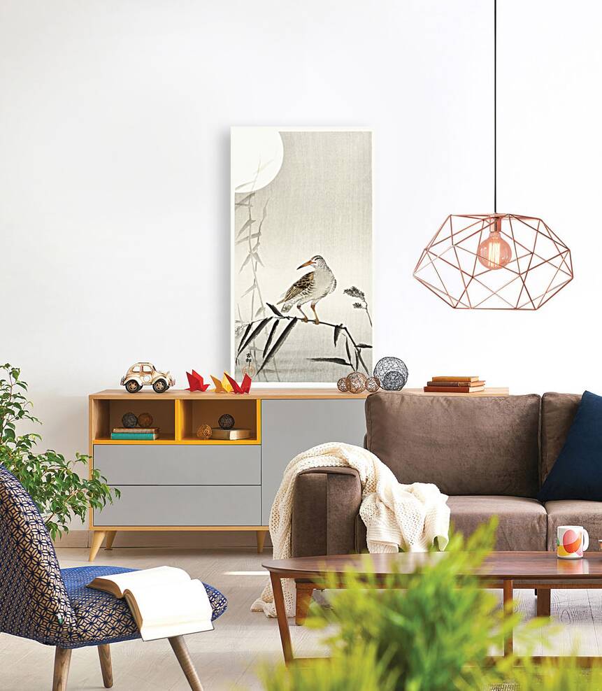 Black horseman on bamboo branch 1900 - 1936 by Ohara Koson1877-1945. Reproduction