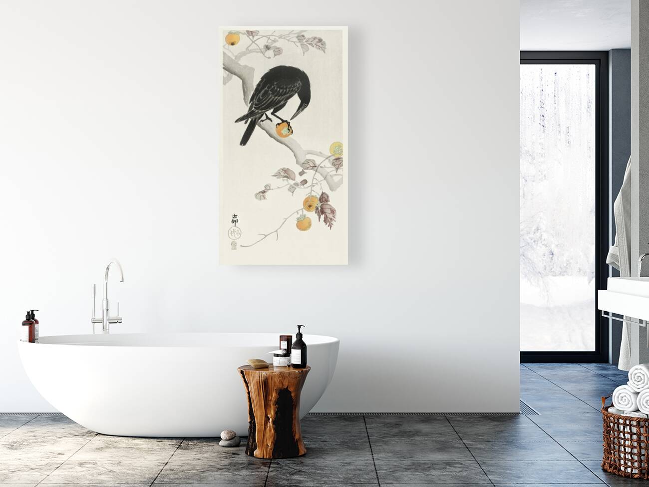 Crow with kaki fruit 1900 - 1910 by Ohara Koson 1877-1945. Reproduction