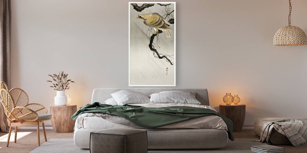 Eagle on branch 1900 - 1910 by Ohara Koson 1877-1945. Reproduction
