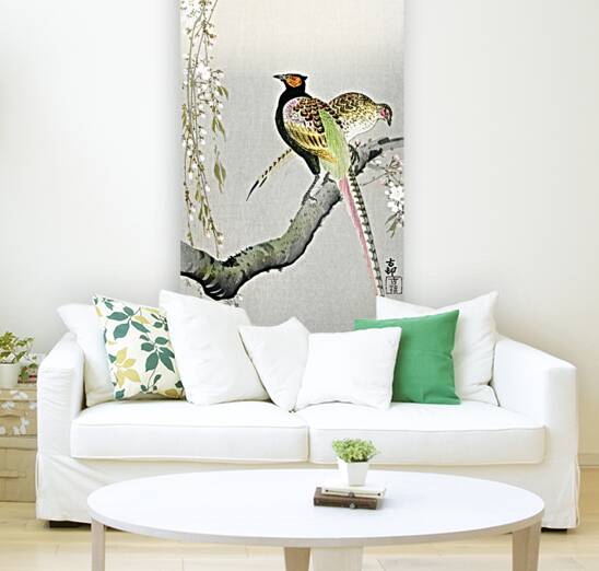 Couple pheasants and cherry blossom 1900 - 1936 by Ohara Koson 1877-1945. Reproduction