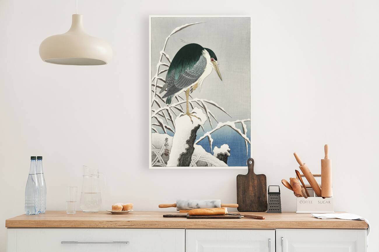 Heron in snow 1920 - 1930 by Ohara Koson 1877-1945. Reproduction