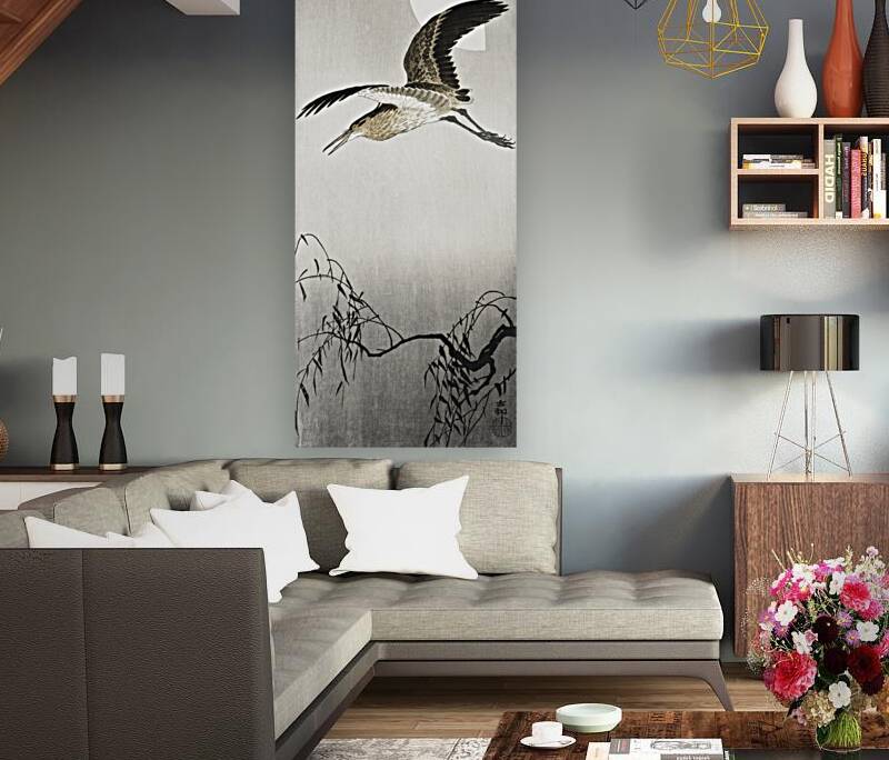 Heron and moon 1900 - 1910 by Ohara Koson 1877-1945. Reproduction