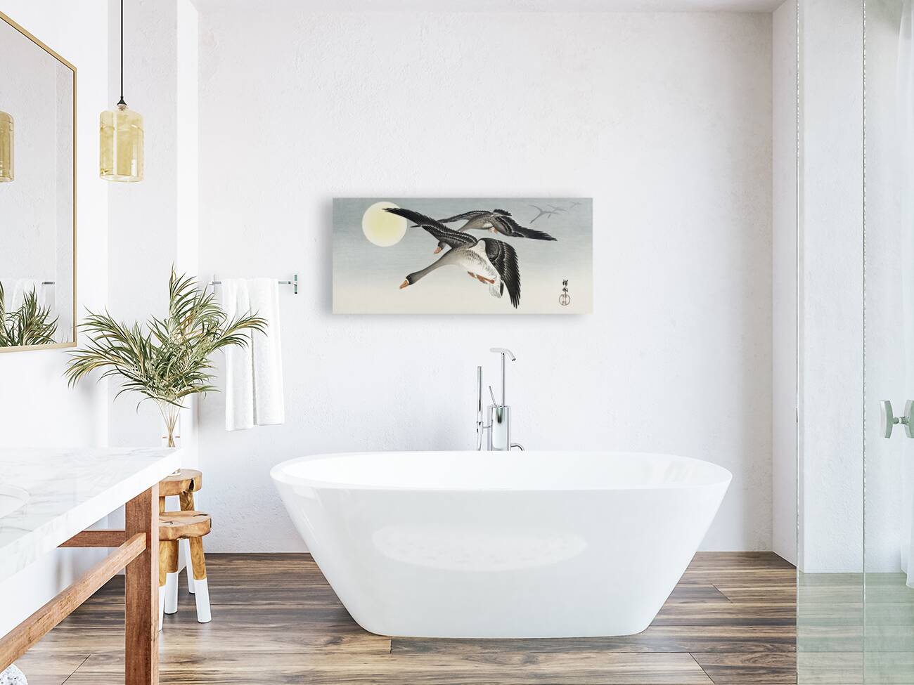 Birds at full moon 1900 - 1936 by Ohara Koson 1877-1945. Reproduction