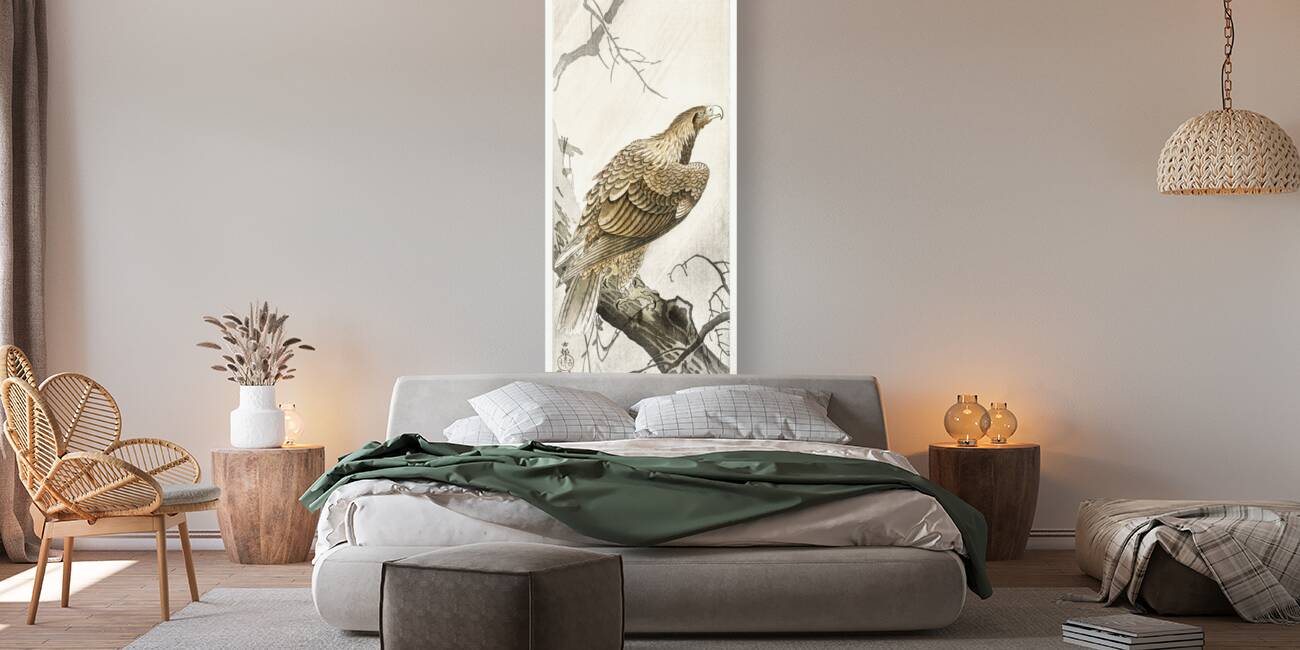 Eagle on tree branch 1900 - 1910 by Ohara Koson 1877-1945. Reproduction