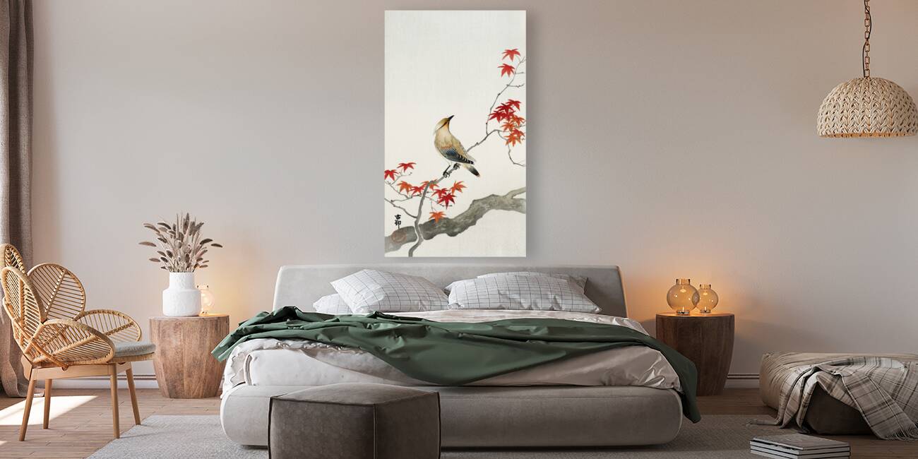 Japanese plague bird on maple 1900 - 1936 by Ohara Koson 1877-1945. Reproduction