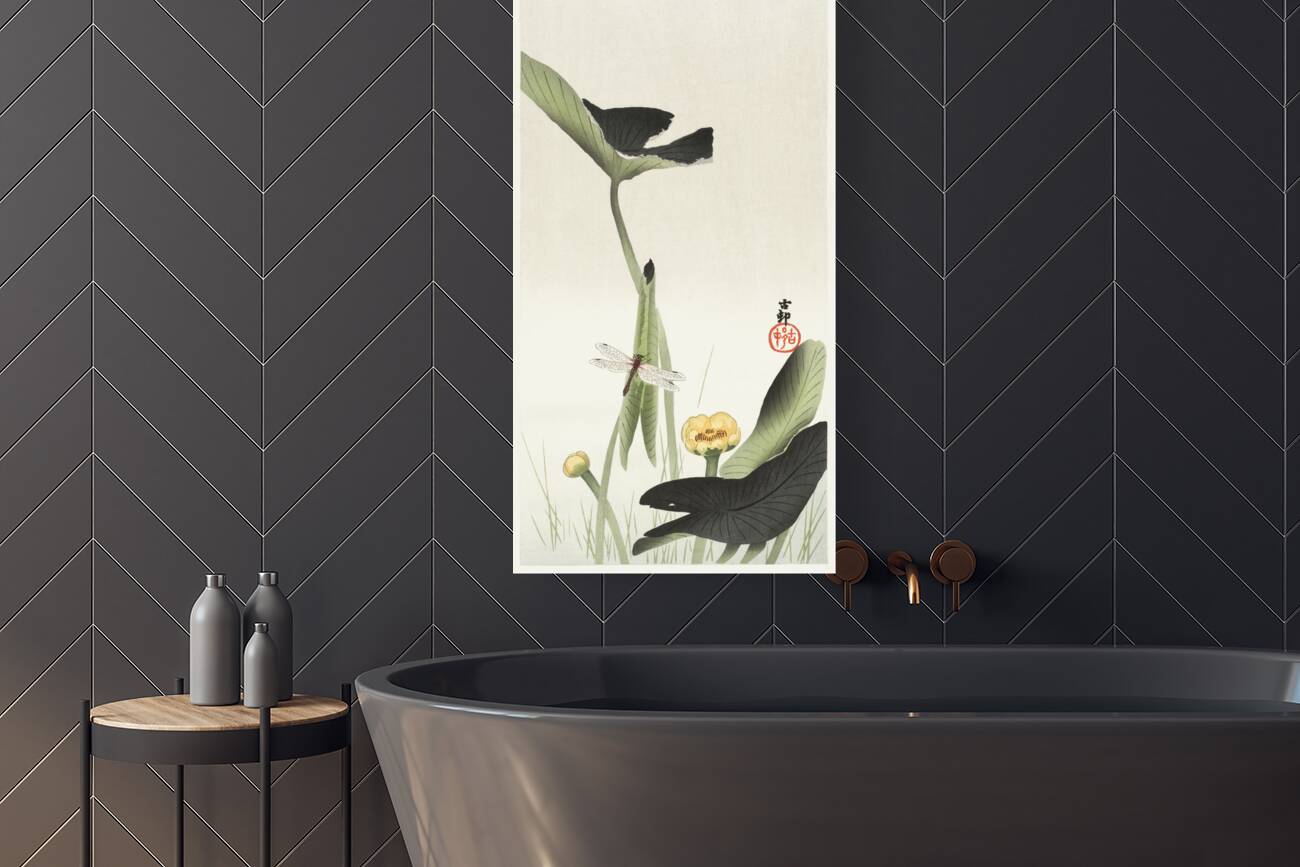 Libelle and lotus 1900 - 1930 by Ohara Koson 1877-1945. Reproduction