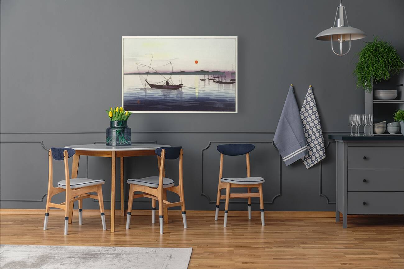 Boats and setting sun 1900 - 1936 by Ohara Koson 1877-1945. Reproduction