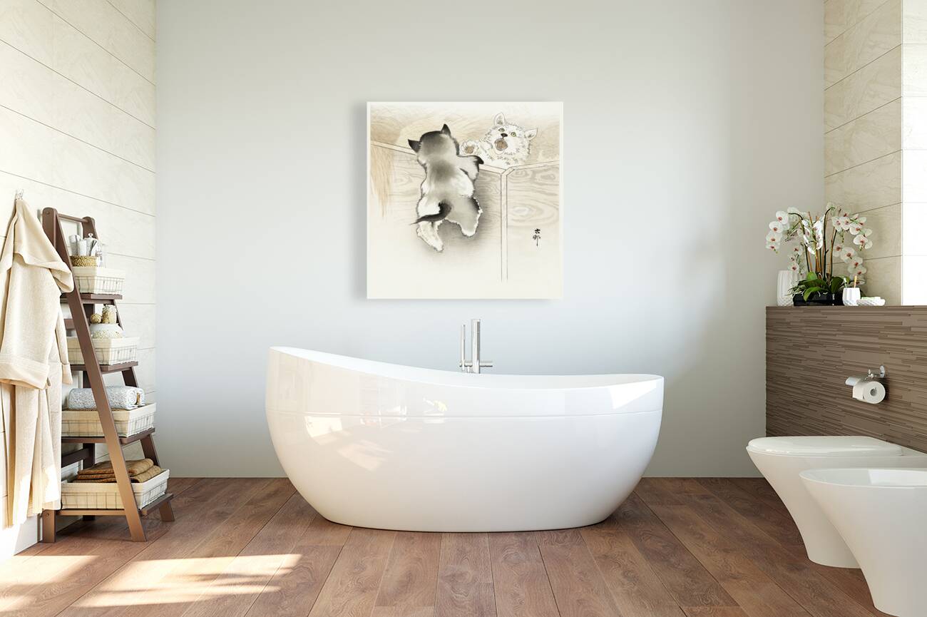 Two playing dogs 1900 - 1930 by Ohara Koson 1877-1945. Reproduction