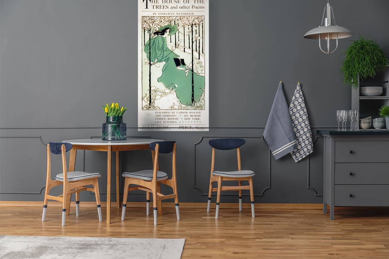 The House of the Trees ca.1895 vintage poster of a woman seated on lawn by Ethel Reed. Reproduction