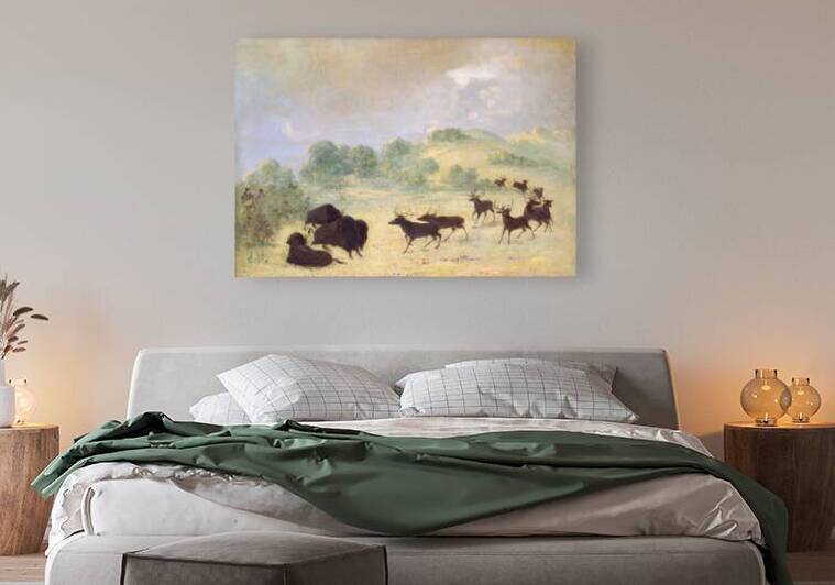 Elk and Buffalo Making Acquaintance Texas 1846-1848 by IStockHistory com