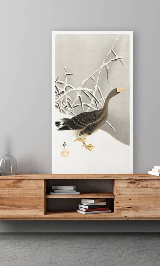 White-fronted goose in the snow 1900 - 1930 by Ohara Koson 1877-1945. by IStockHistory com